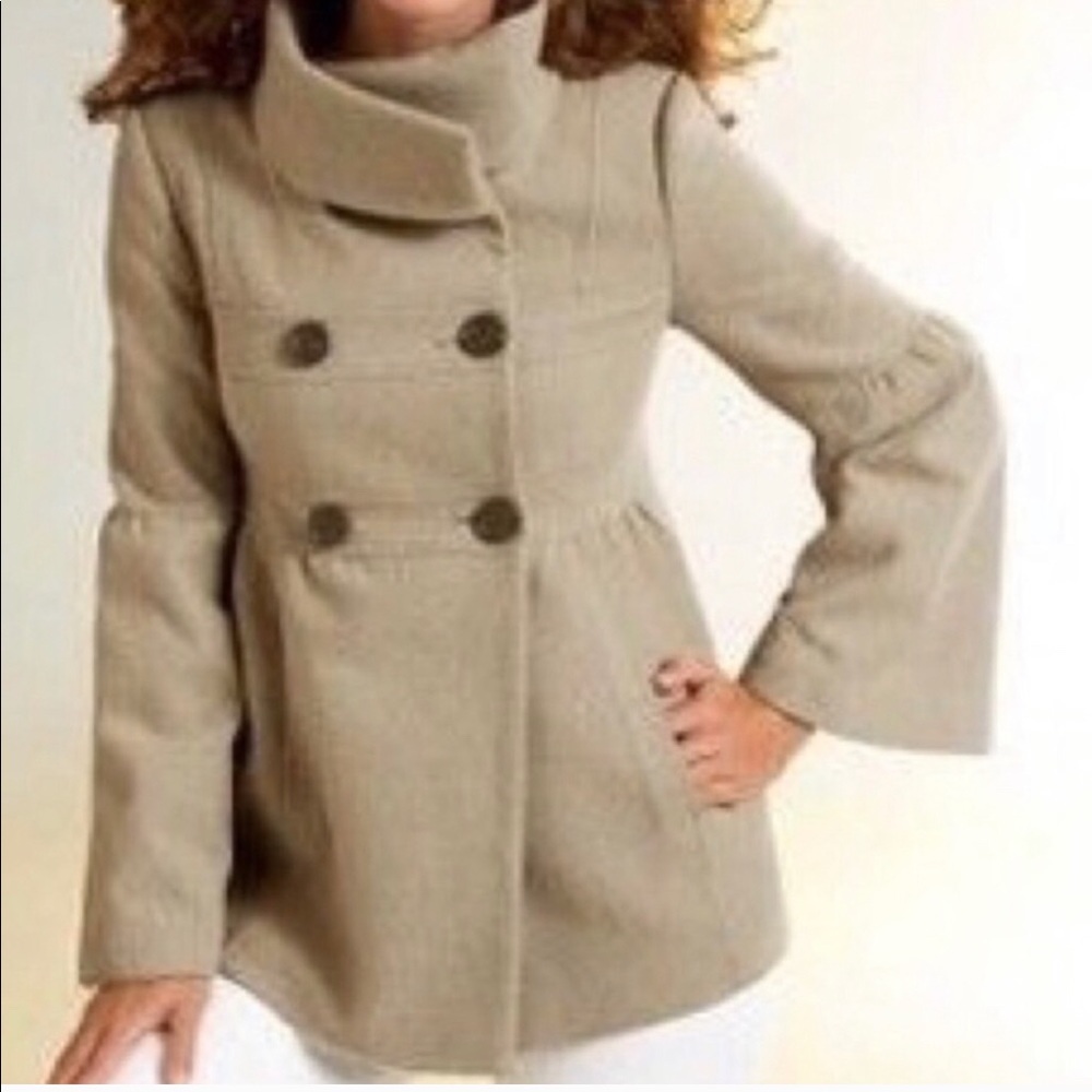 LOFT Beige Pea coat with Bell Sleeves